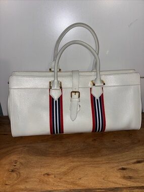 Brooks brothers trapeze nautical golf White Leather Top-Handle Satchel purse